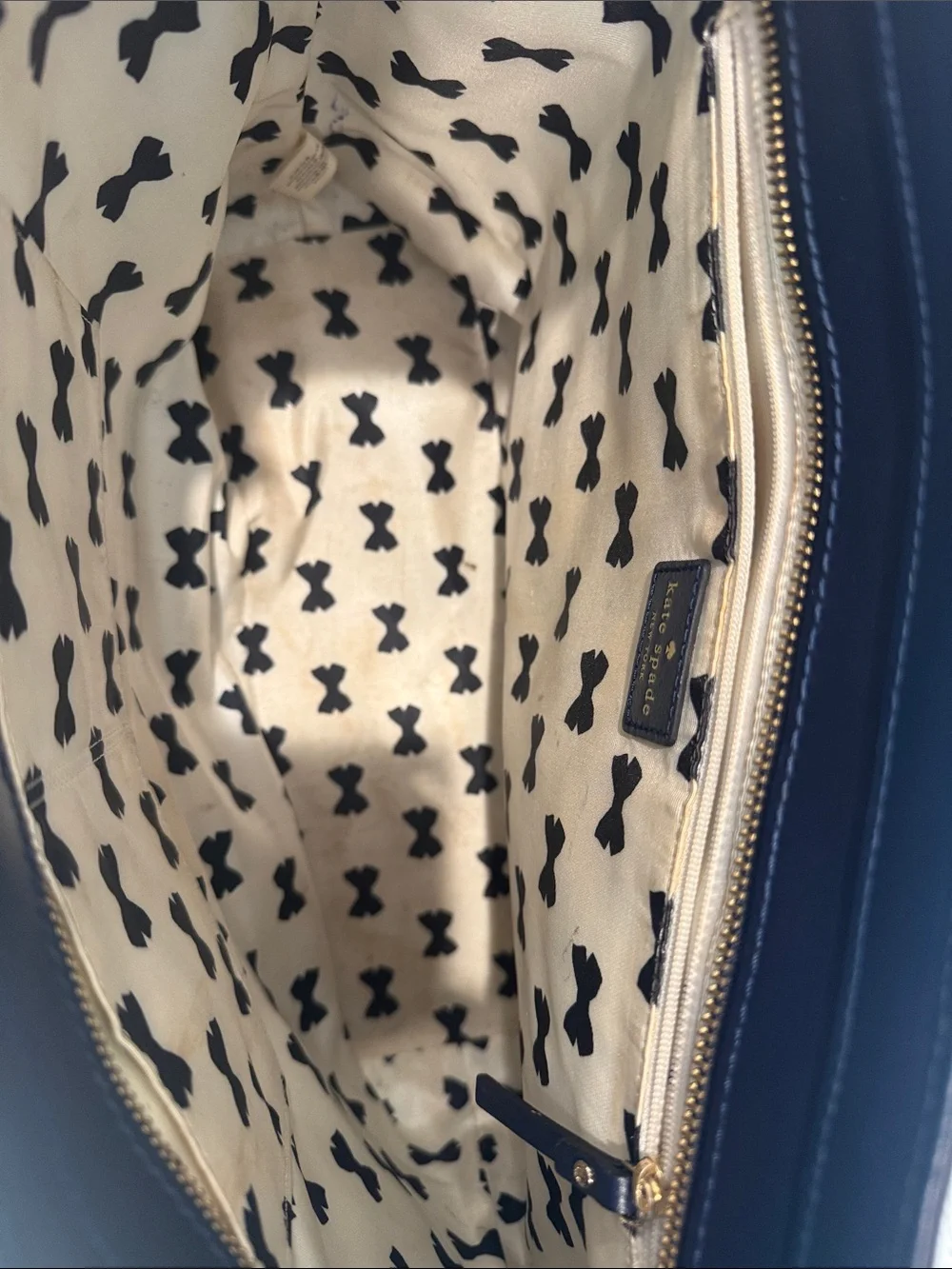 kate spade Navy Leather Scalloped Trim Tote